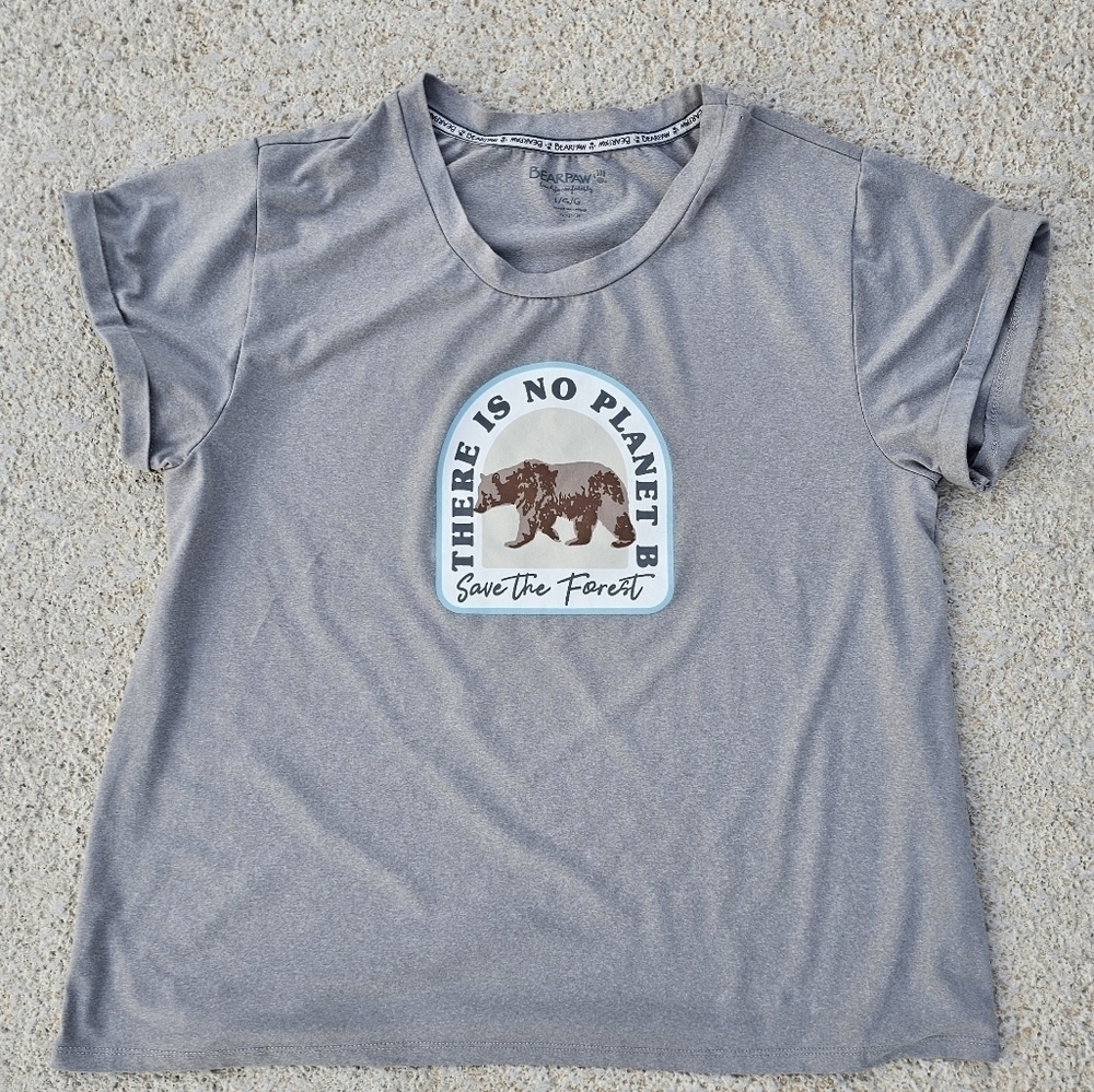 Bearpaw T-Shirt There is no planet b save the forest Print Gray size large